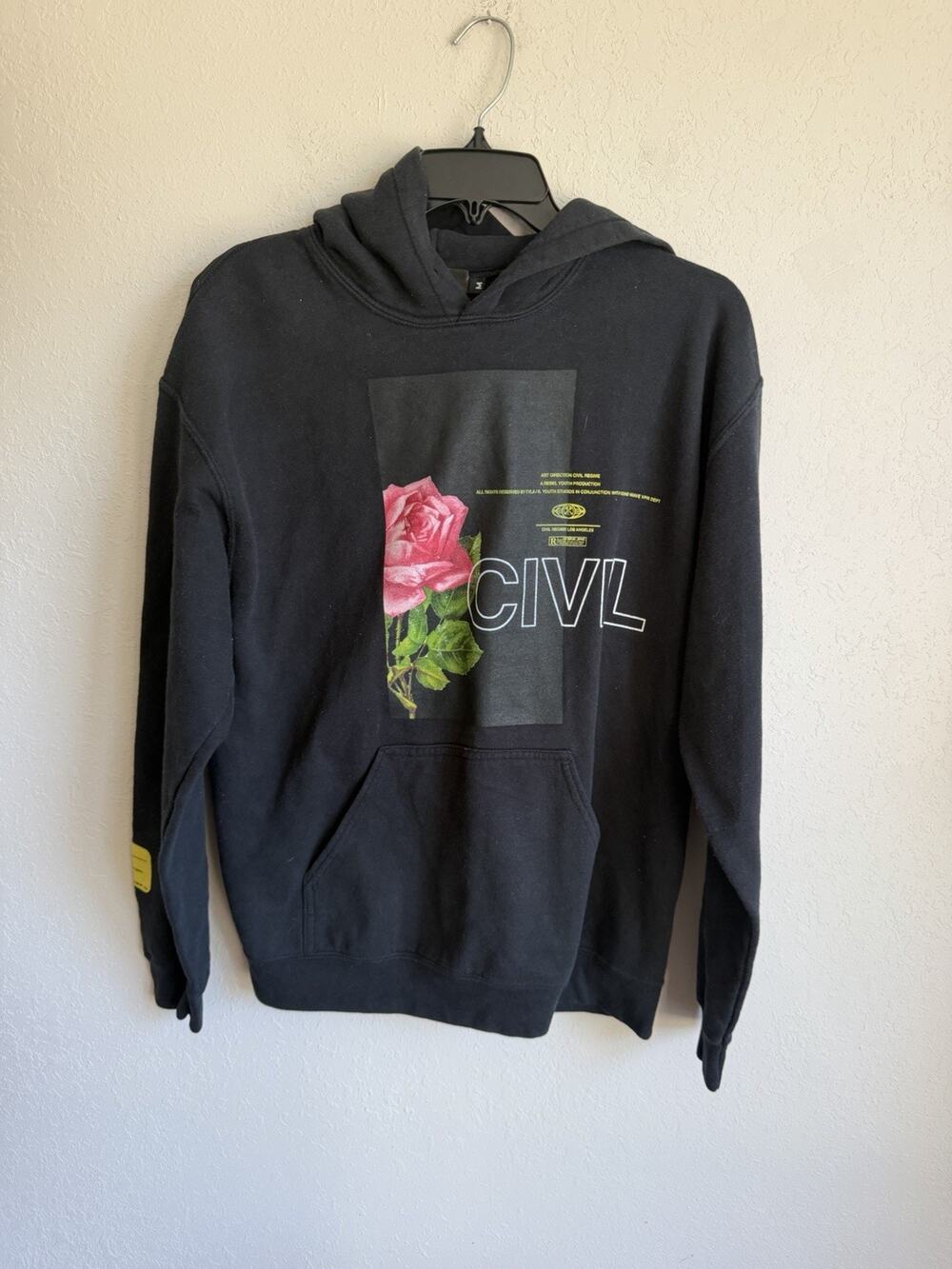 Civil Regime Black Rose Graphic Hooded Sweatshirt Women M City Streetwear Causal